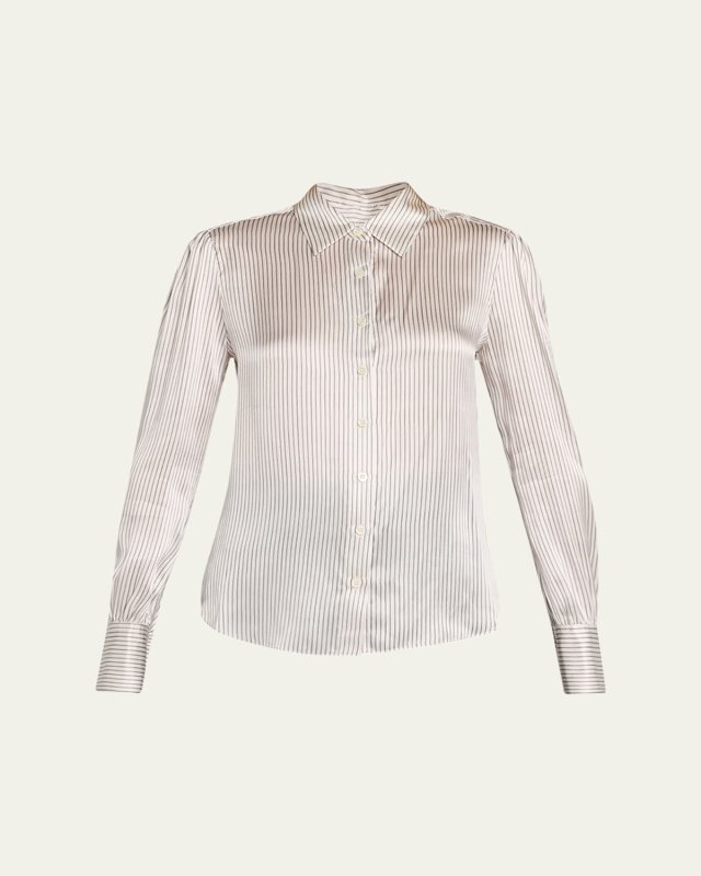 Victorian Striped Button-Front Silk Shirt