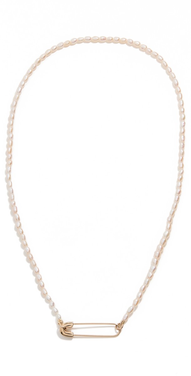 Zoe Chicco 14k Pearl Bead Necklace with a 14k Safety Pin Closure in Front Yellow Gold/Pearl