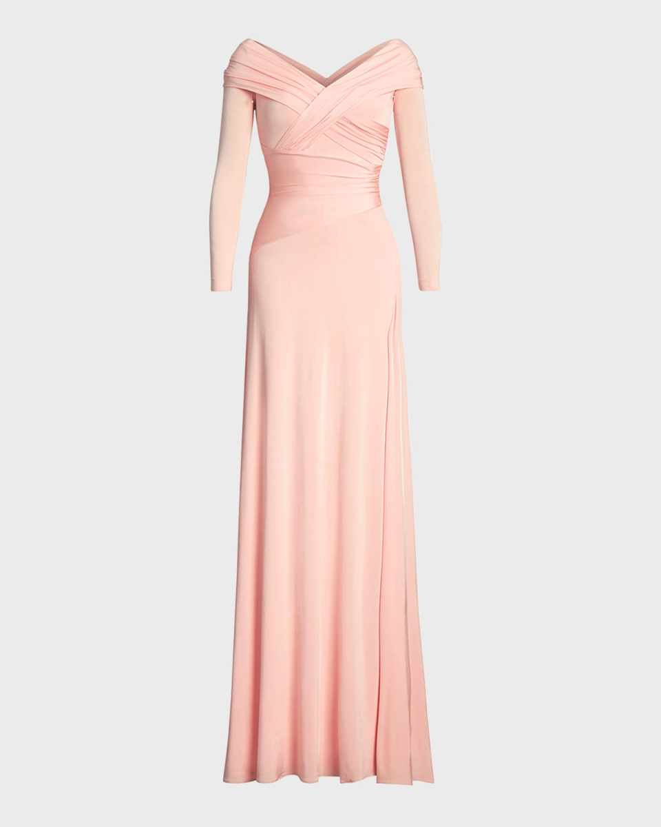Off-Shoulder Wrap Column Gown
