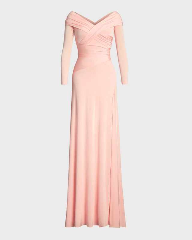 Off-Shoulder Wrap Column Gown