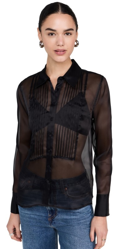 L'AGENCE Divya Pintuck Tux Shirt Black