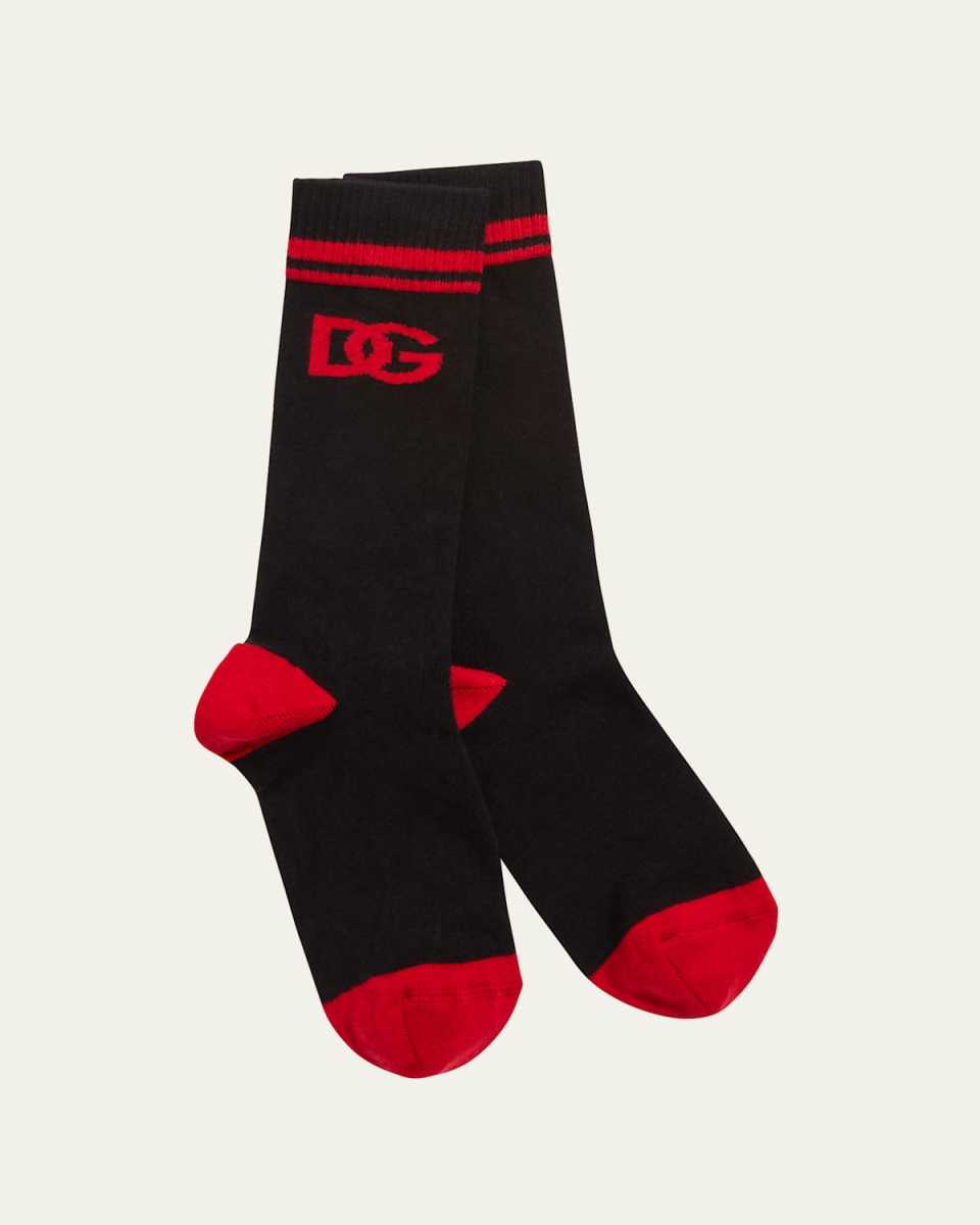 Kid's Interlocking DG Logo Ribbed Socks, Size S-L
