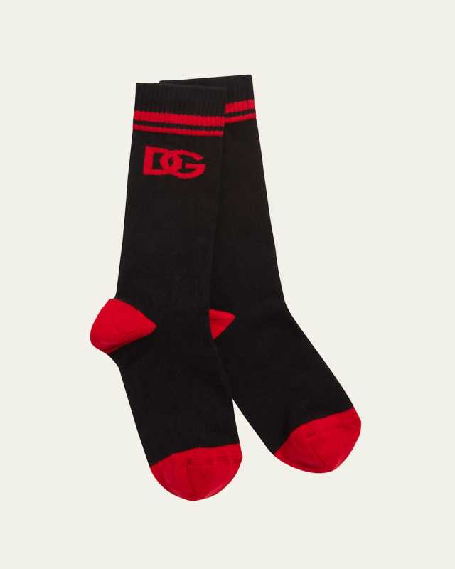 Kid's Interlocking DG Logo Ribbed Socks, Size S-L