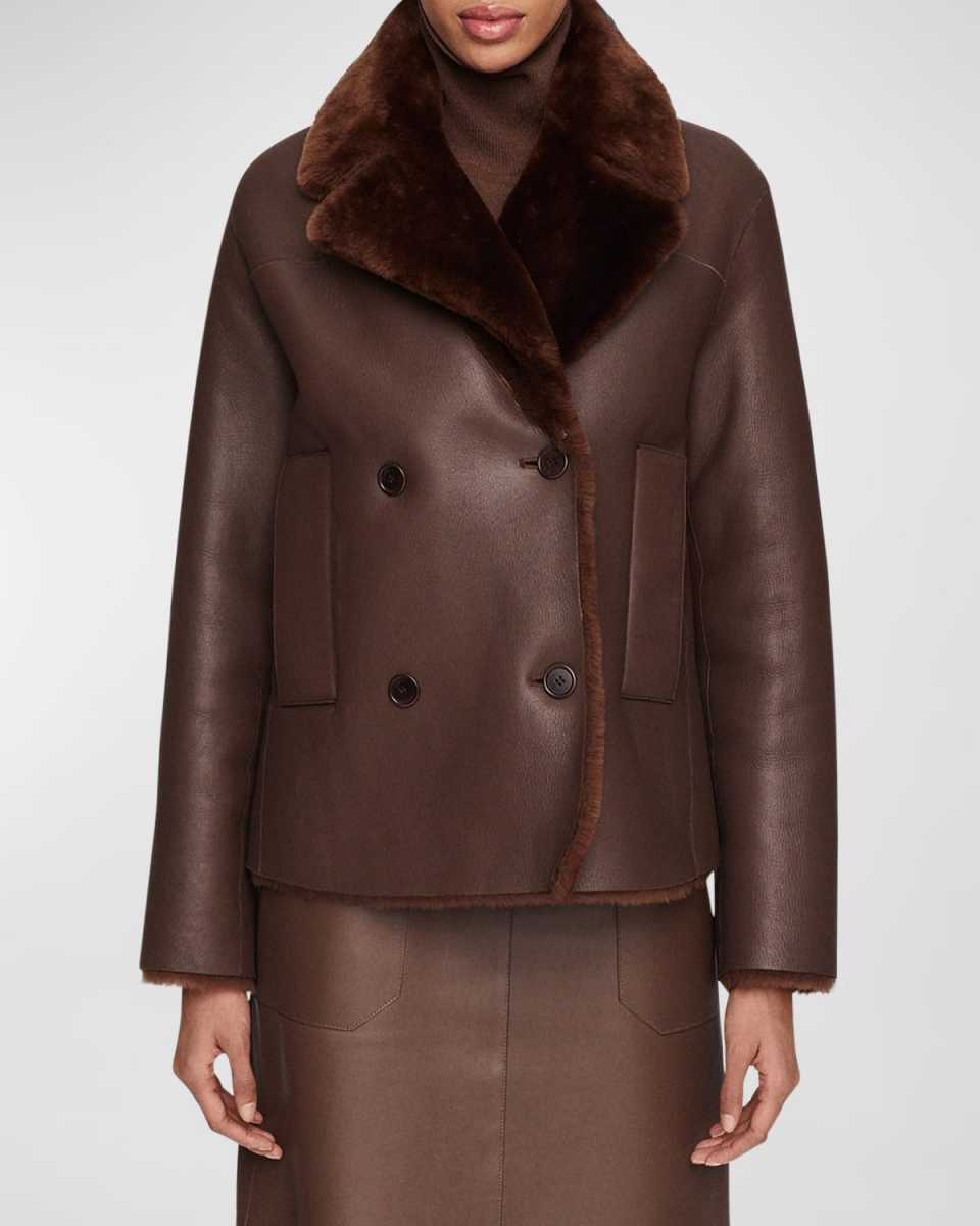 Calla Leather and Shearling Coat