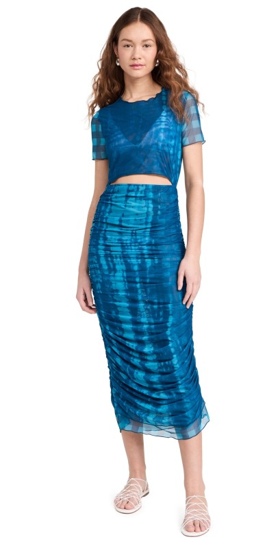 SIMONMILLER Leo Mesh Dress Ink Gingham/Shibori Combo