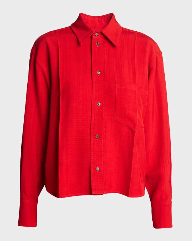 Cropped Long-Sleeve Butotn-Down Shirt