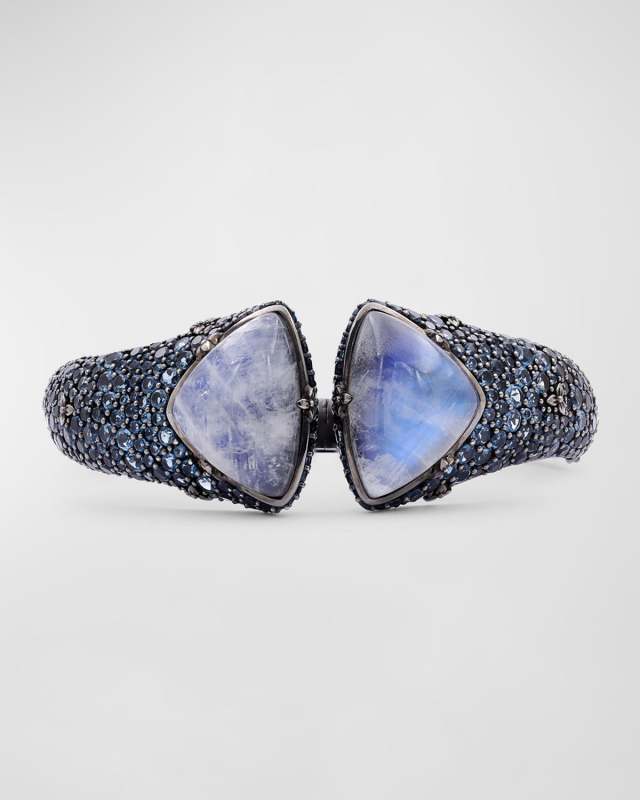 Moonstone and Blue Topaz Bracelet in Blackened Sterling Silver