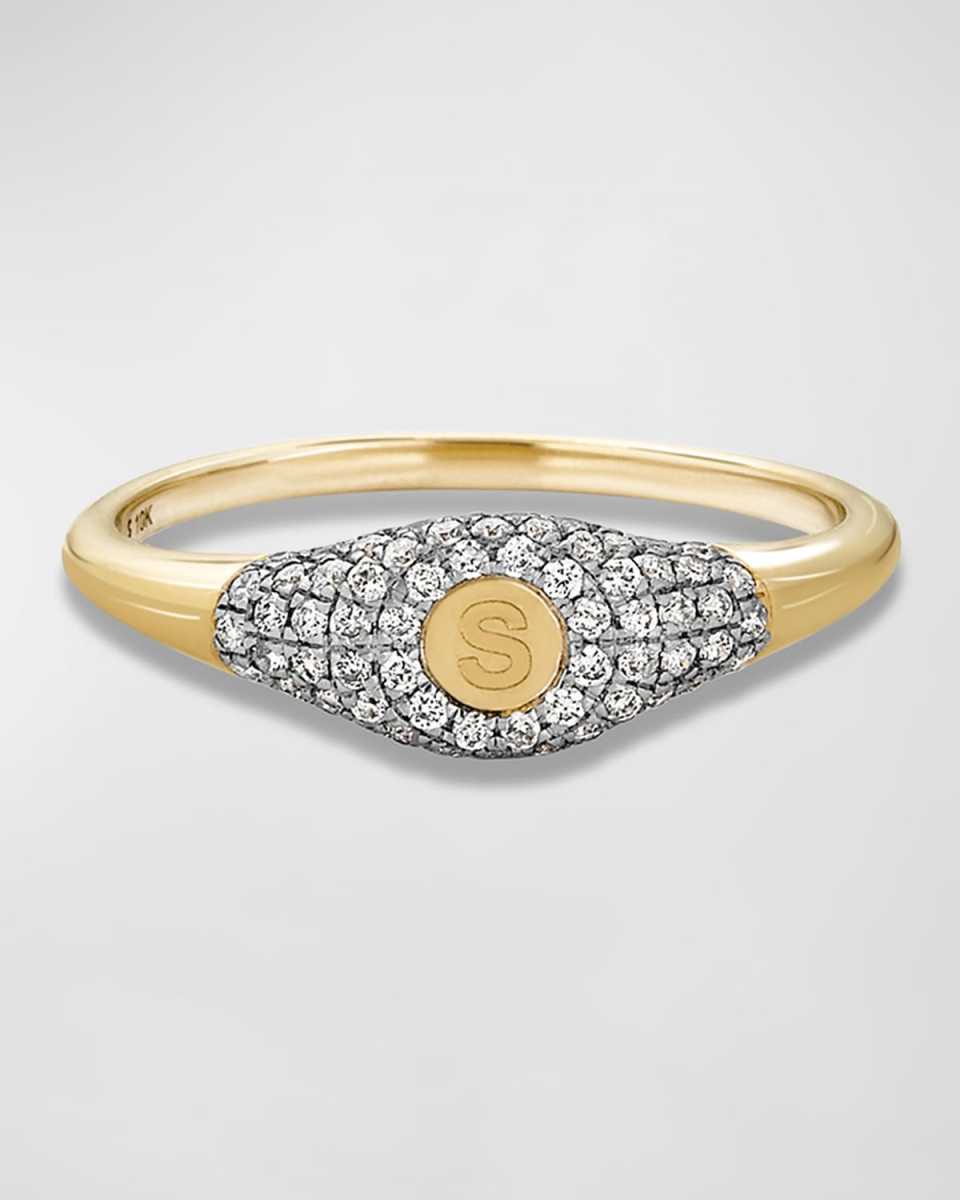 10K Gold and Diamond Sparkle Mini Initial Pinky Ring