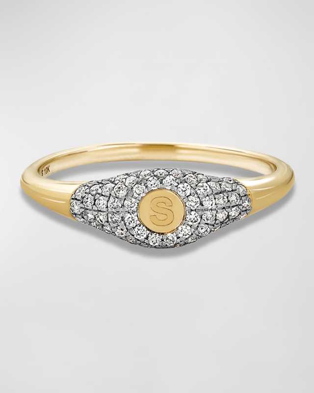10K Gold and Diamond Sparkle Mini Initial Pinky Ring