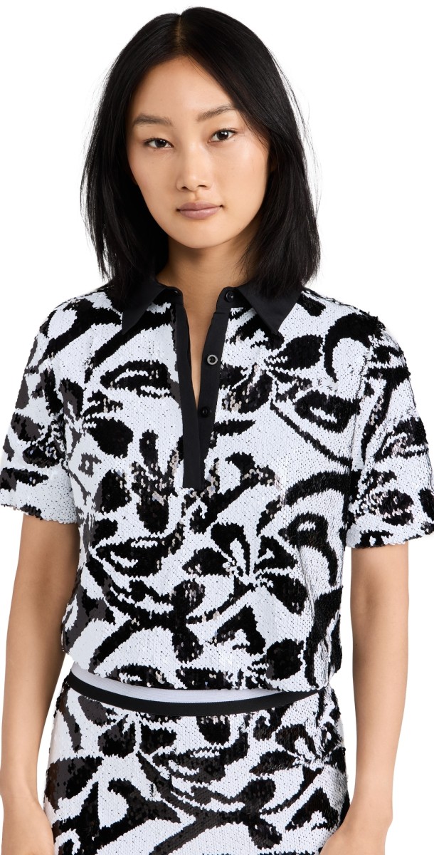 Le Superbe Hibiscus Sequin Polo Black Hibiscus Sequin