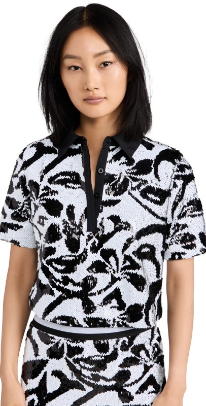 Le Superbe Hibiscus Sequin Polo Black Hibiscus Sequin