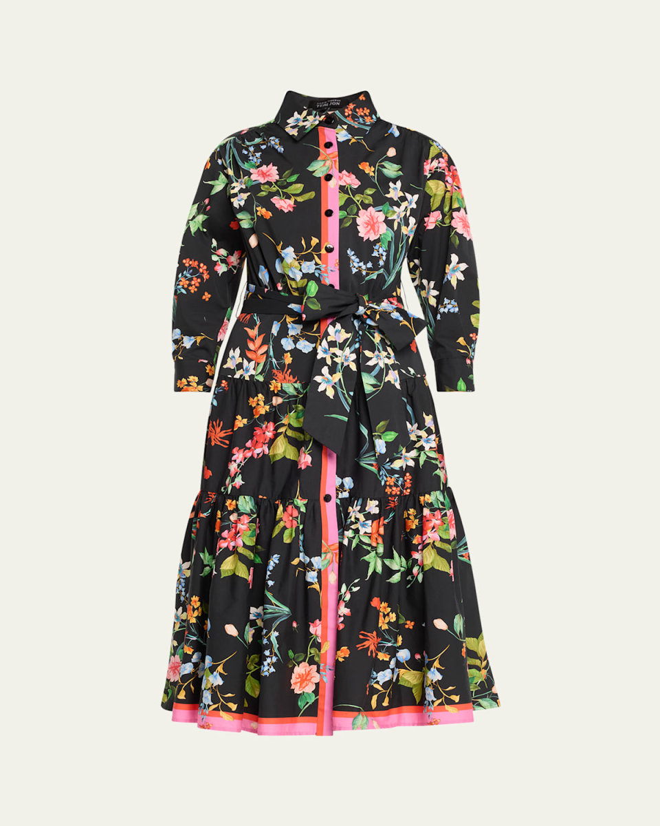 Tiered Floral-Print Midi Shirtdress
