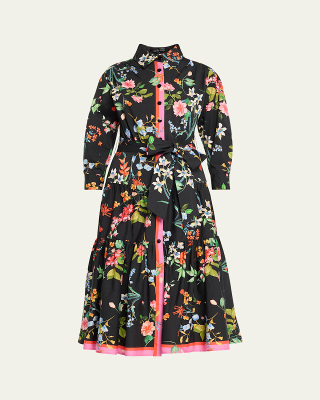 Tiered Floral-Print Midi Shirtdress