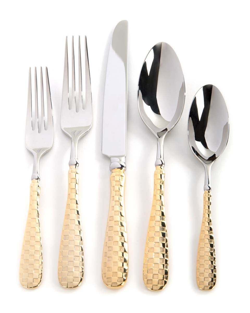 5-Piece Check Gold-Plate Place Setting