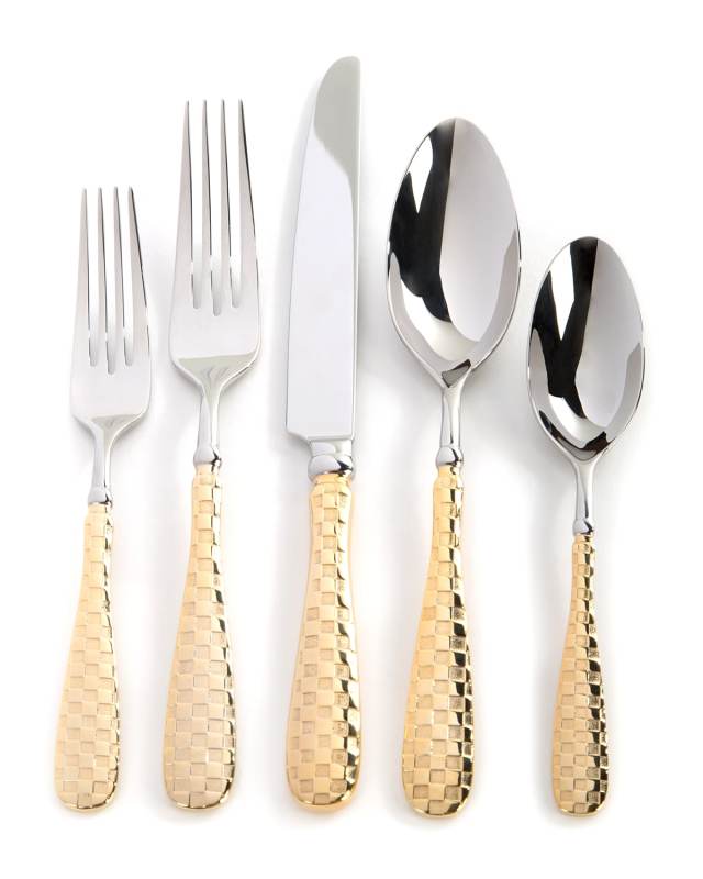 5-Piece Check Gold-Plate Place Setting