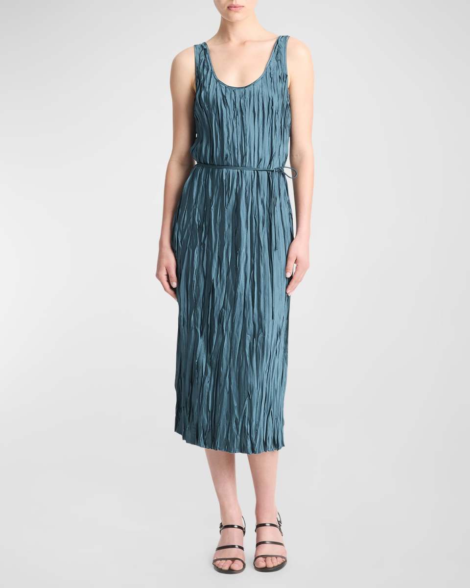 Crushed Bias Stripe Sleeveless Midi Tank Dress