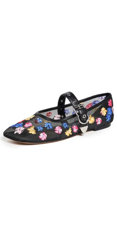 3.1 Phillip Lim ID Flowerworks Mesh Mary Jane Flats Black Multi