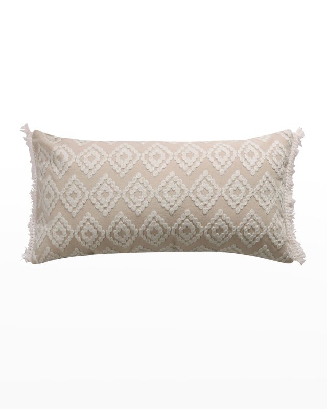 Addie Cream Diamond Fringe Pillow - 12" x 24"