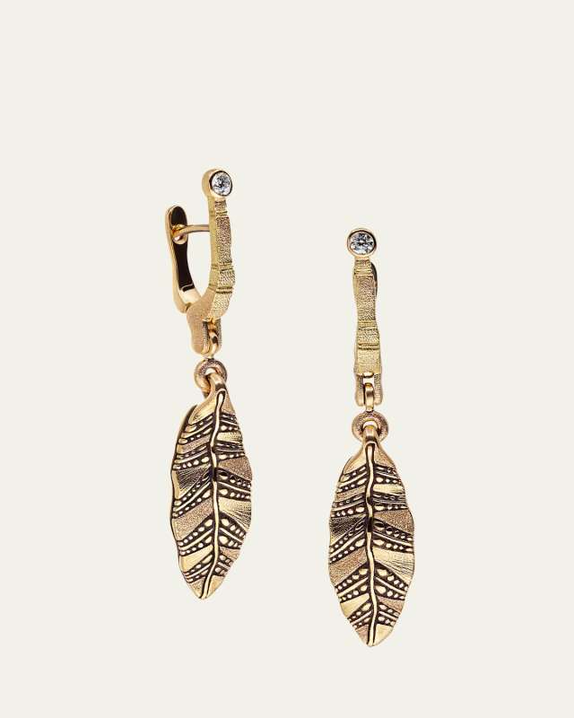 Leaf 2 Earrings with Diamonds in 18K Yellow Gold