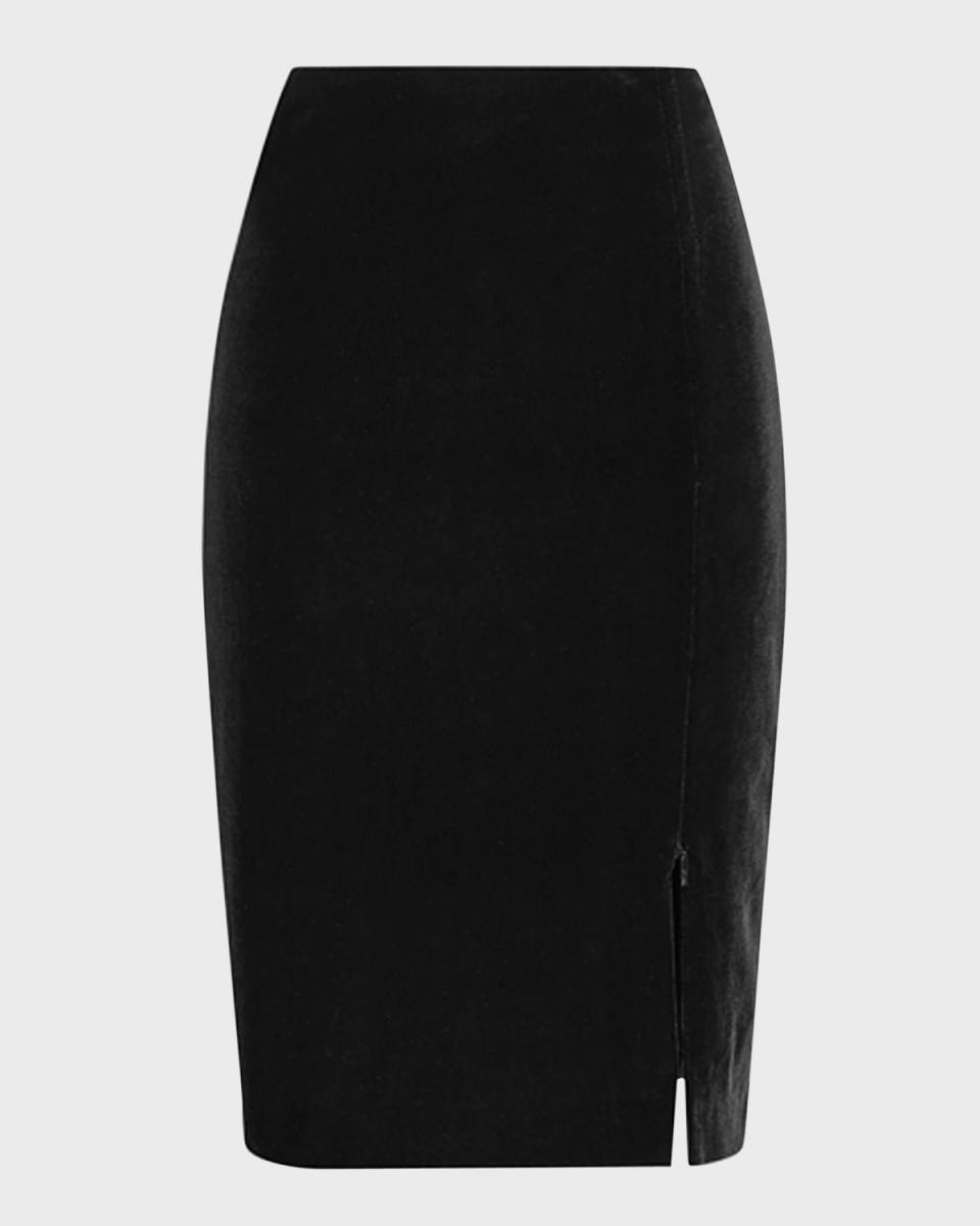 Etoile Side-Slit Velvet Pencil Skirt