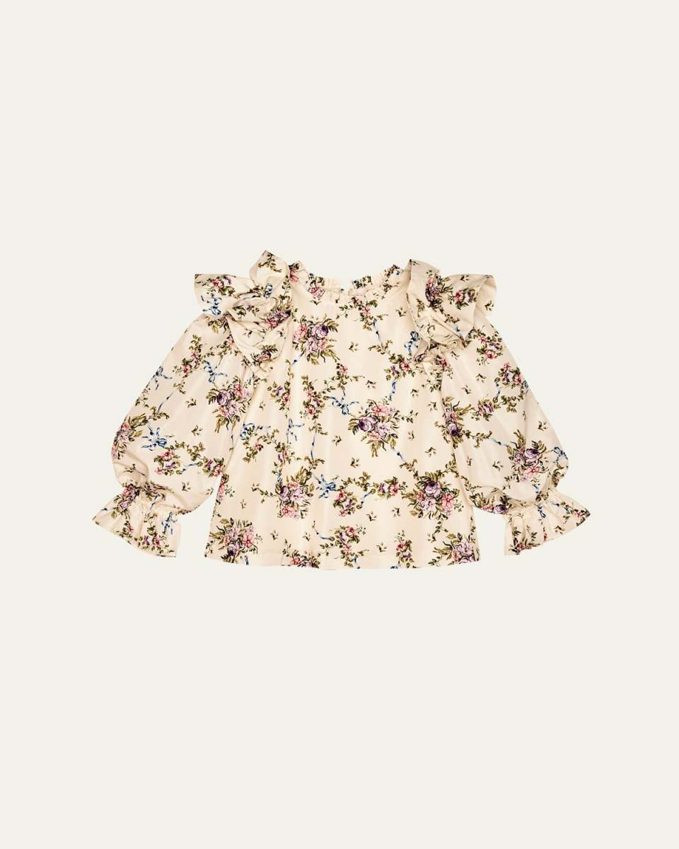 Girl's Belle Floral-Print Ruffled Top, Size 3T