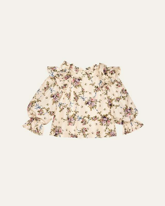 Girl's Belle Floral-Print Ruffled Top, Size 3T
