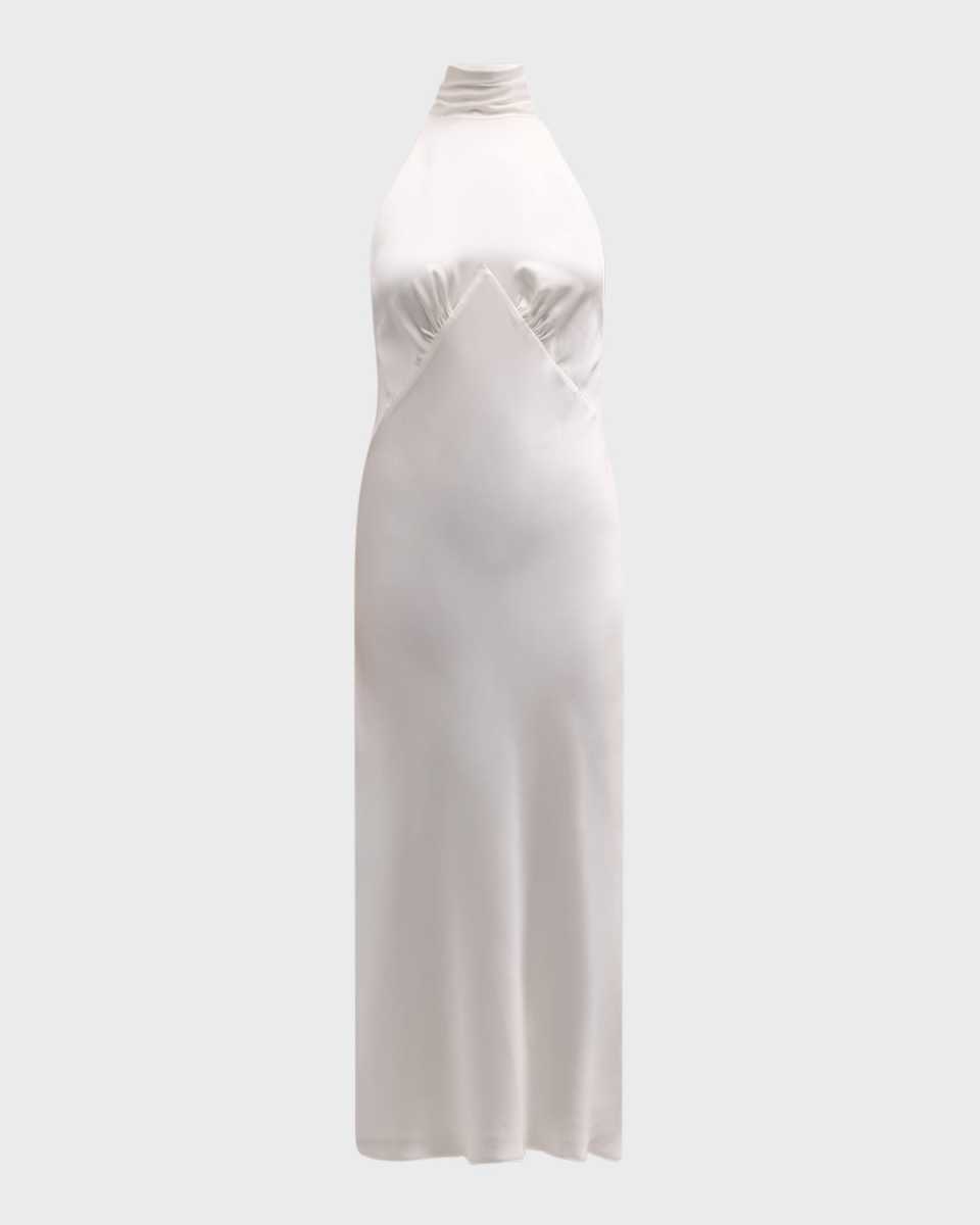 Greta Open-Back Silk Halter Midi Dress