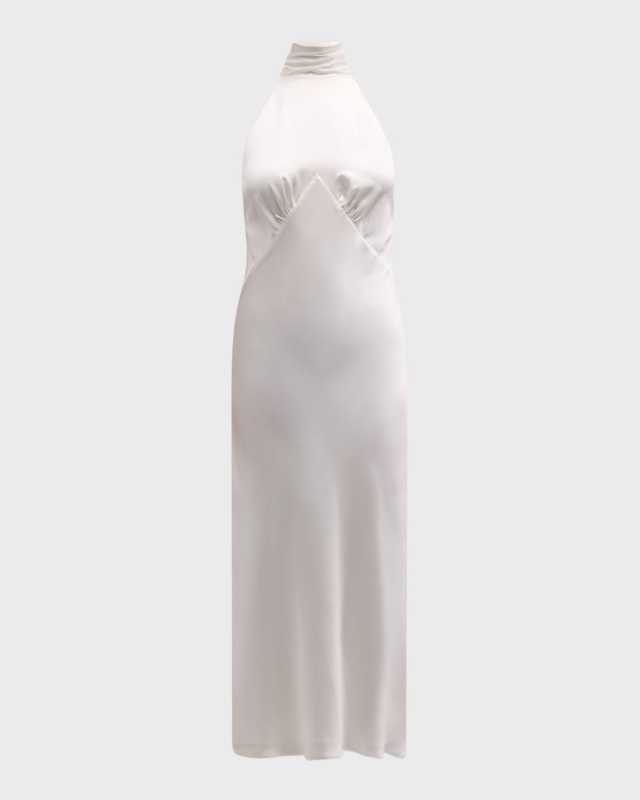 Greta Open-Back Silk Halter Midi Dress