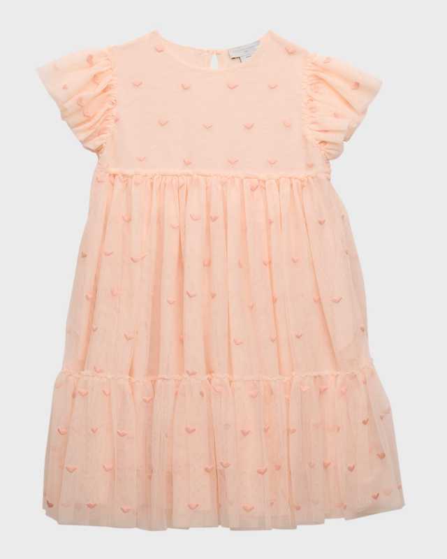 Girl's Tulle Heart Embroidered Dress, Size 4-14
