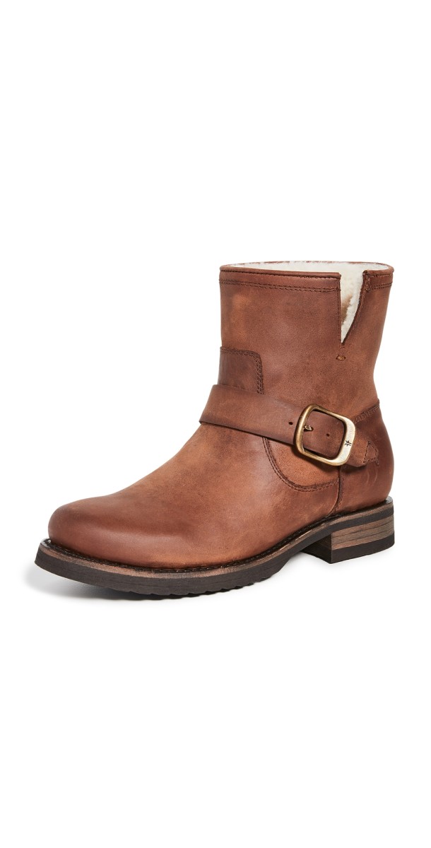 Frye Veronica Shearling Booties Cognac