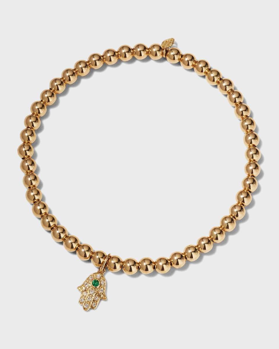 Small Hamsa Charm Bracelet with 4mm Gold Beads