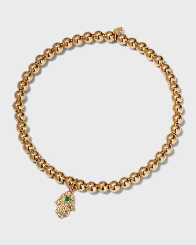Small Hamsa Charm Bracelet with 4mm Gold Beads