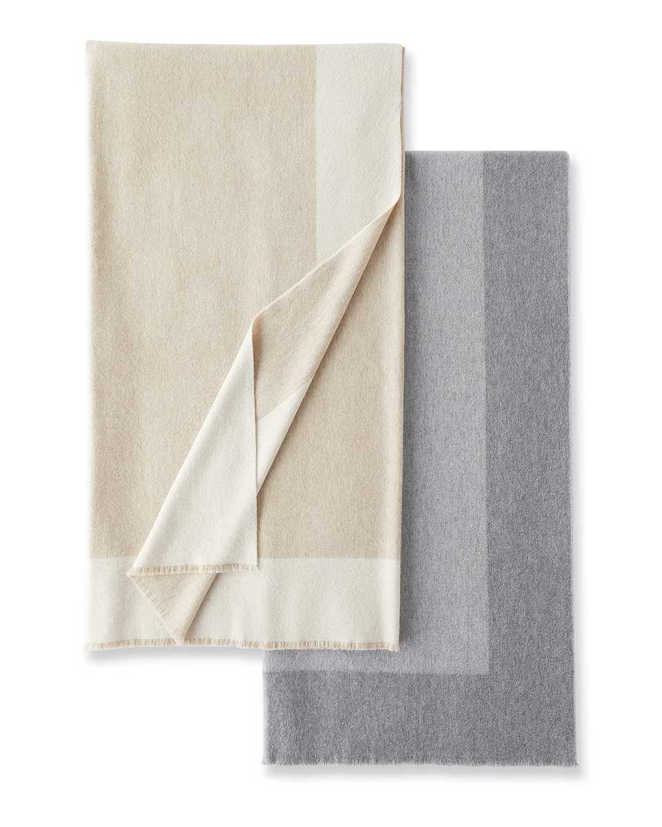 Border Stripe Cashmere Double-Face Throw Blanket