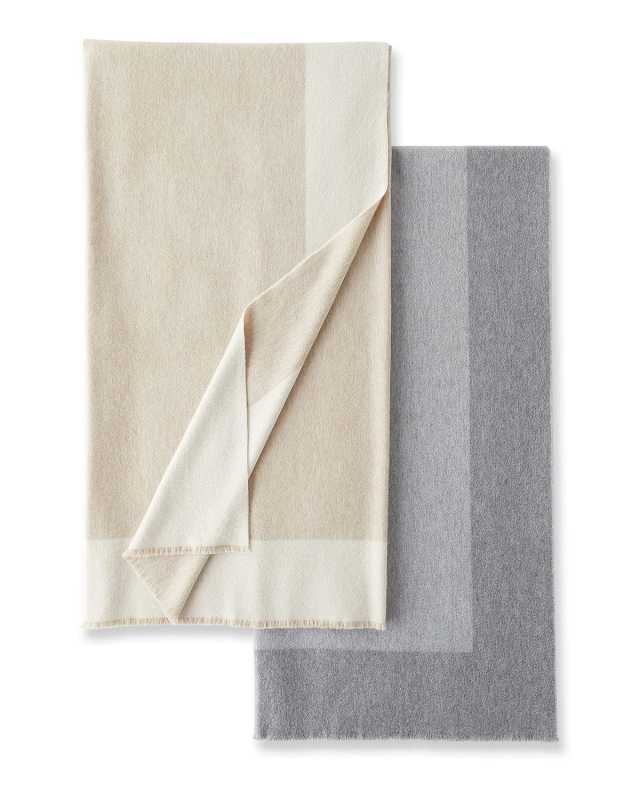 Border Stripe Cashmere Double-Face Throw Blanket