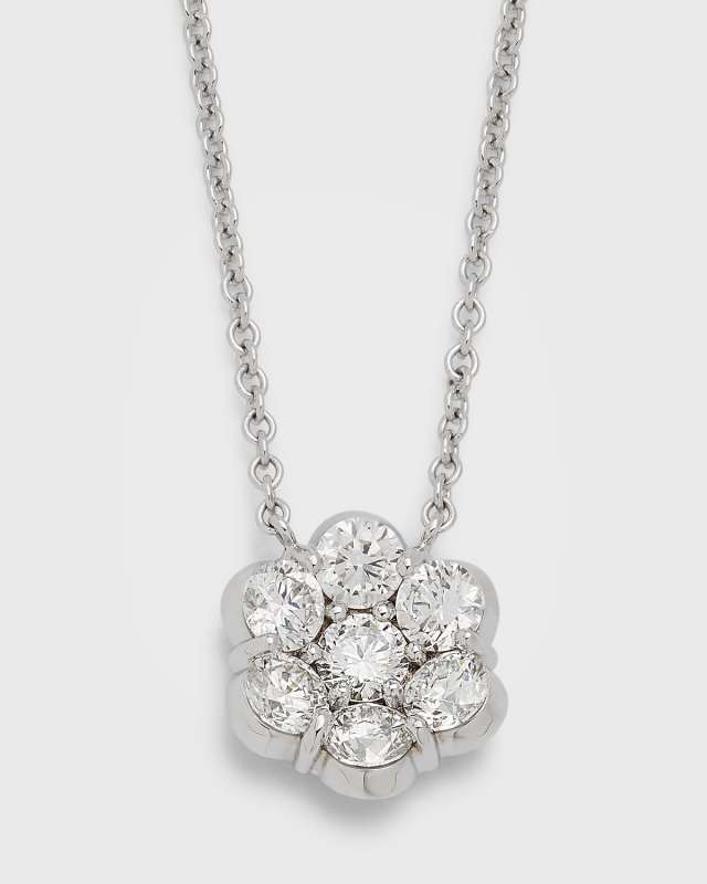 18k White Gold Flower Diamond Pendant Necklace