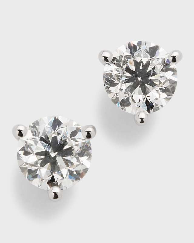 18K White Gold 3-Prong Round Diamond Martini Stud Earrings, 1.75tcw, 0.230"L / 0.24W