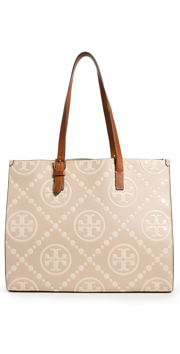 Tory Burch T Monogram Contrast Embossed Tote Longan / New Cream