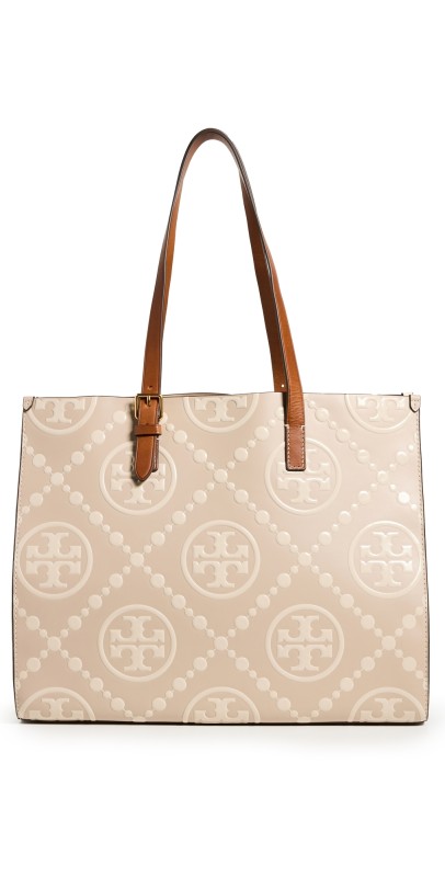 Tory Burch T Monogram Contrast Embossed Tote Longan / New Cream