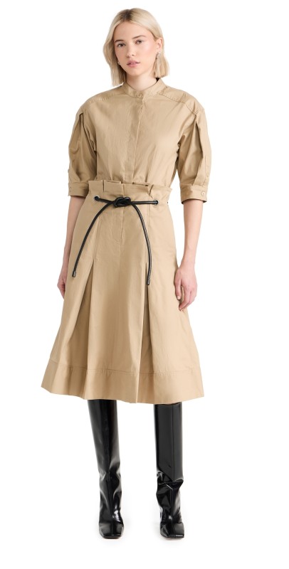 3.1 Phillip Lim Band Collar Origami Shirt Dress Khaki