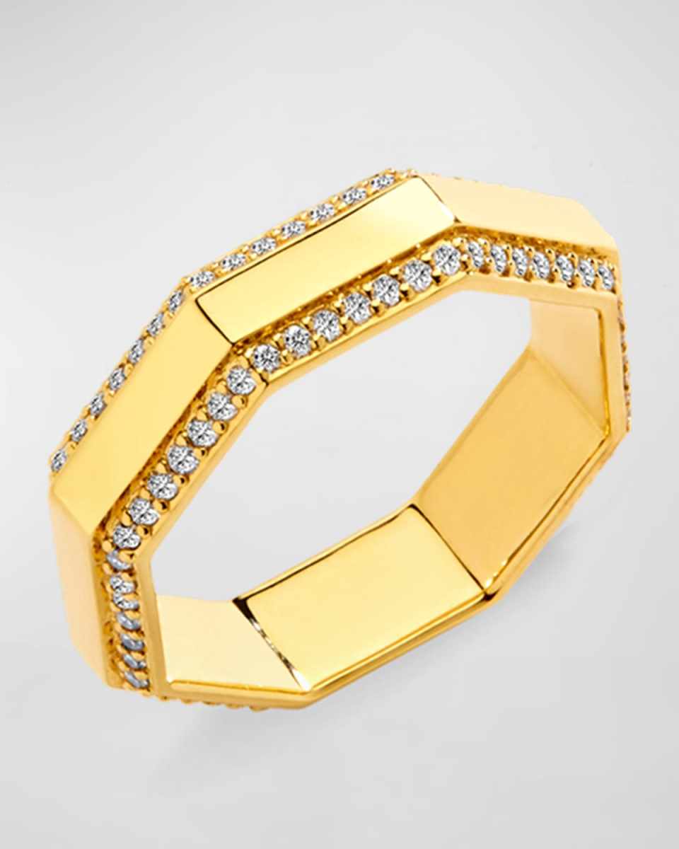 18K Yellow Gold Octagon Ring with Champagne Diamonds, Size