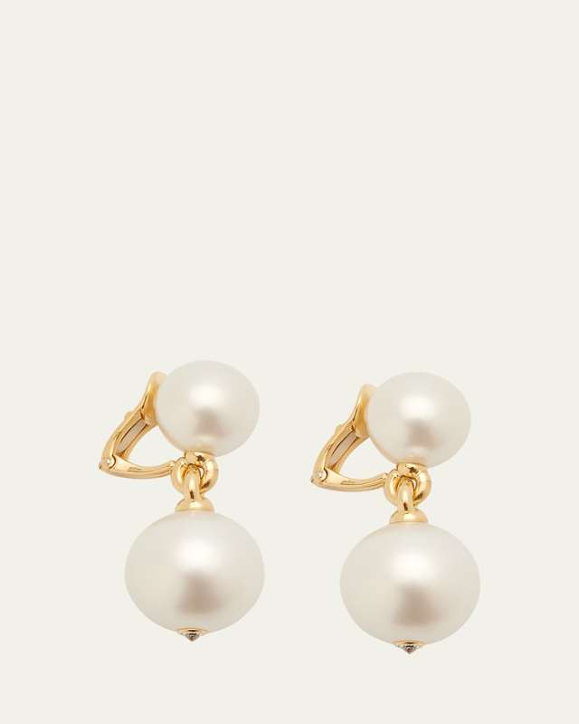 18K Yellow Gold South Sea Pearl Clip-On Earrings with Diamonds