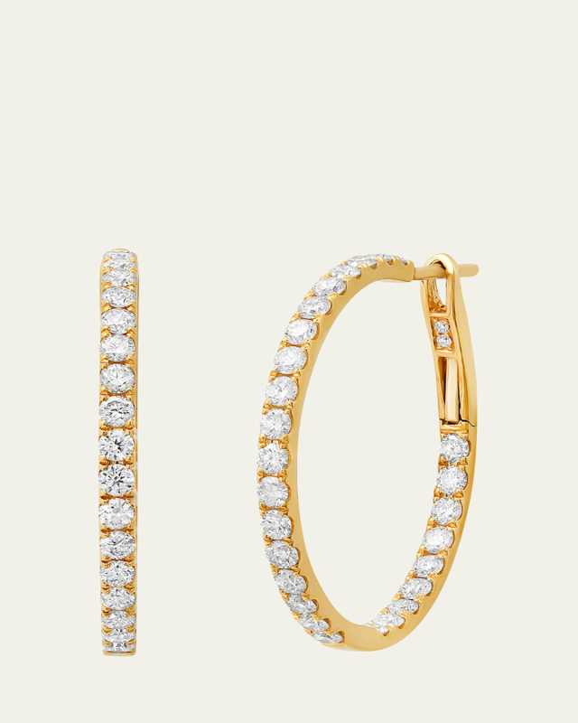 18K Yellow Gold Diamond Hoop Earrings, 1"Dia.