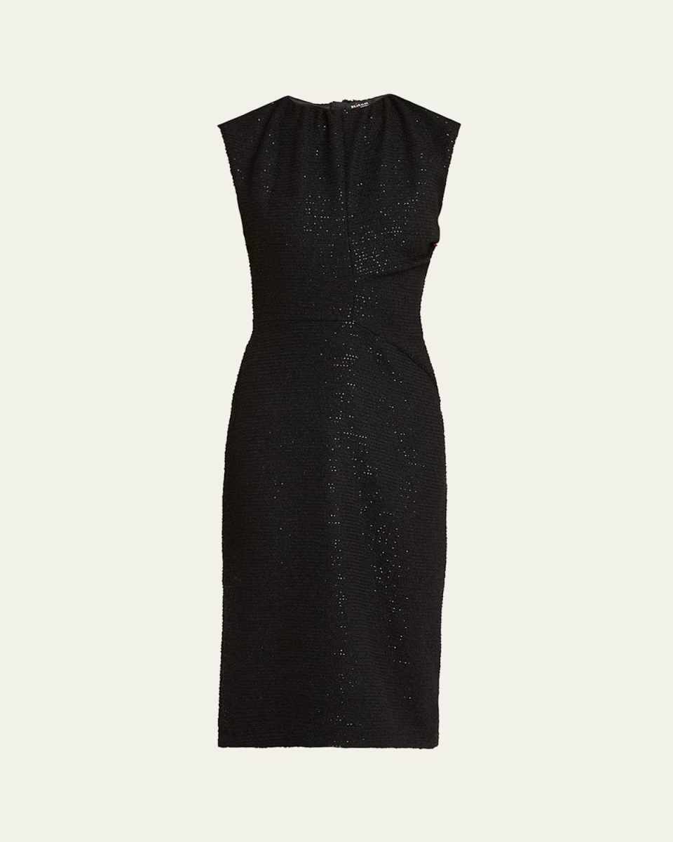 Sequined Gathered-Neck Wool Midi Dress