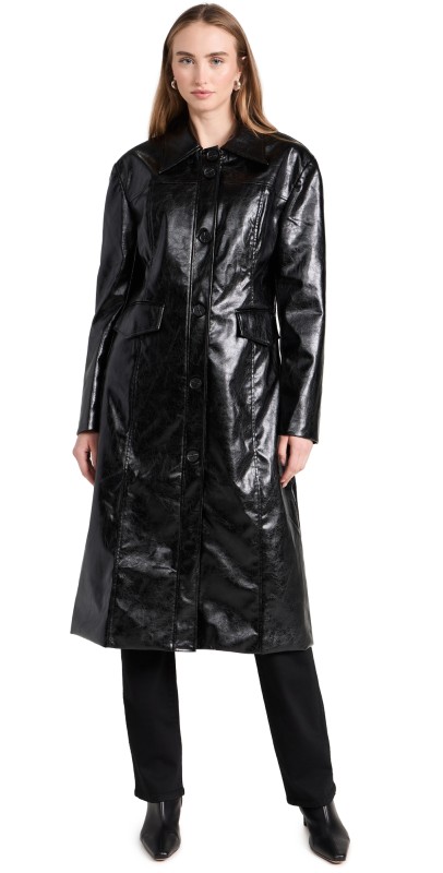 Moon River Faux Leather Midi Coat Black