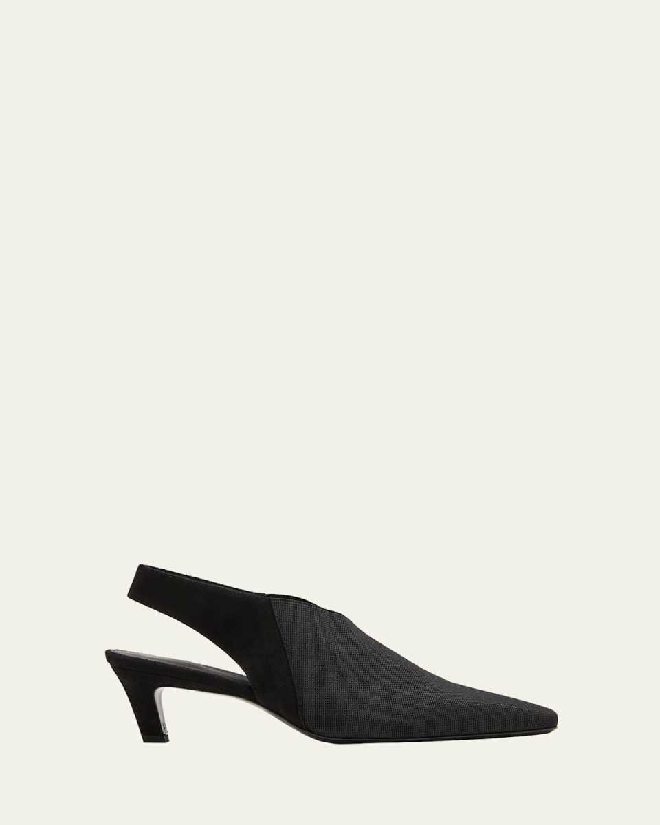 Fabric Kitten-Heel Slingback Pumps