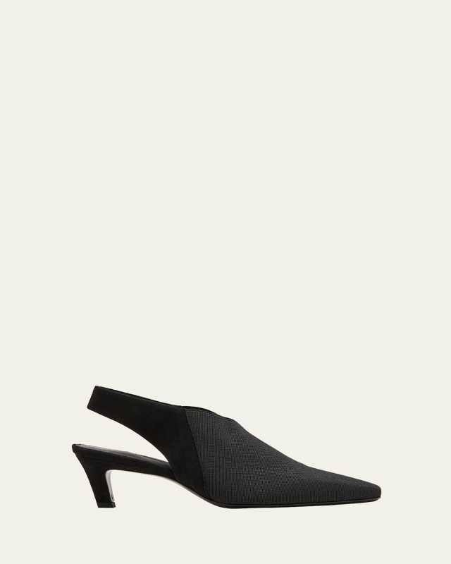 Fabric Kitten-Heel Slingback Pumps
