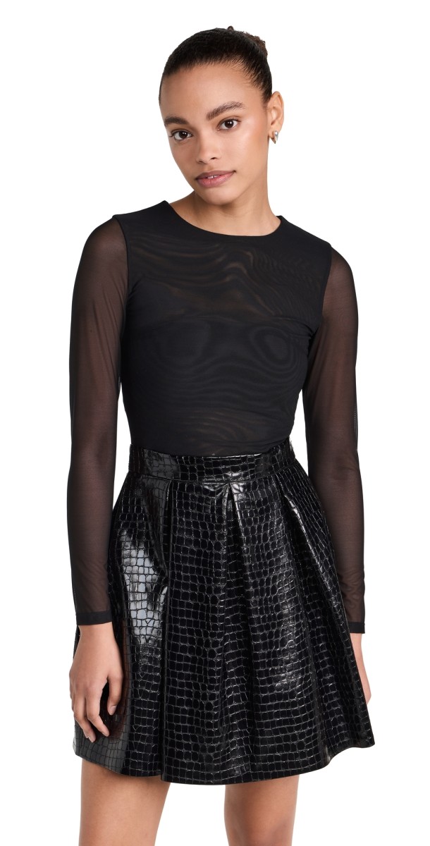 alice + olivia Chara Vegan Leather Pleat Party Dress Black