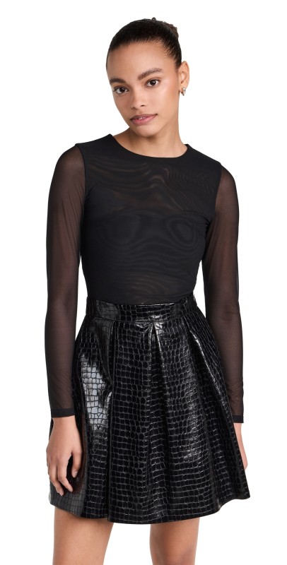 alice + olivia Chara Vegan Leather Pleat Party Dress Black