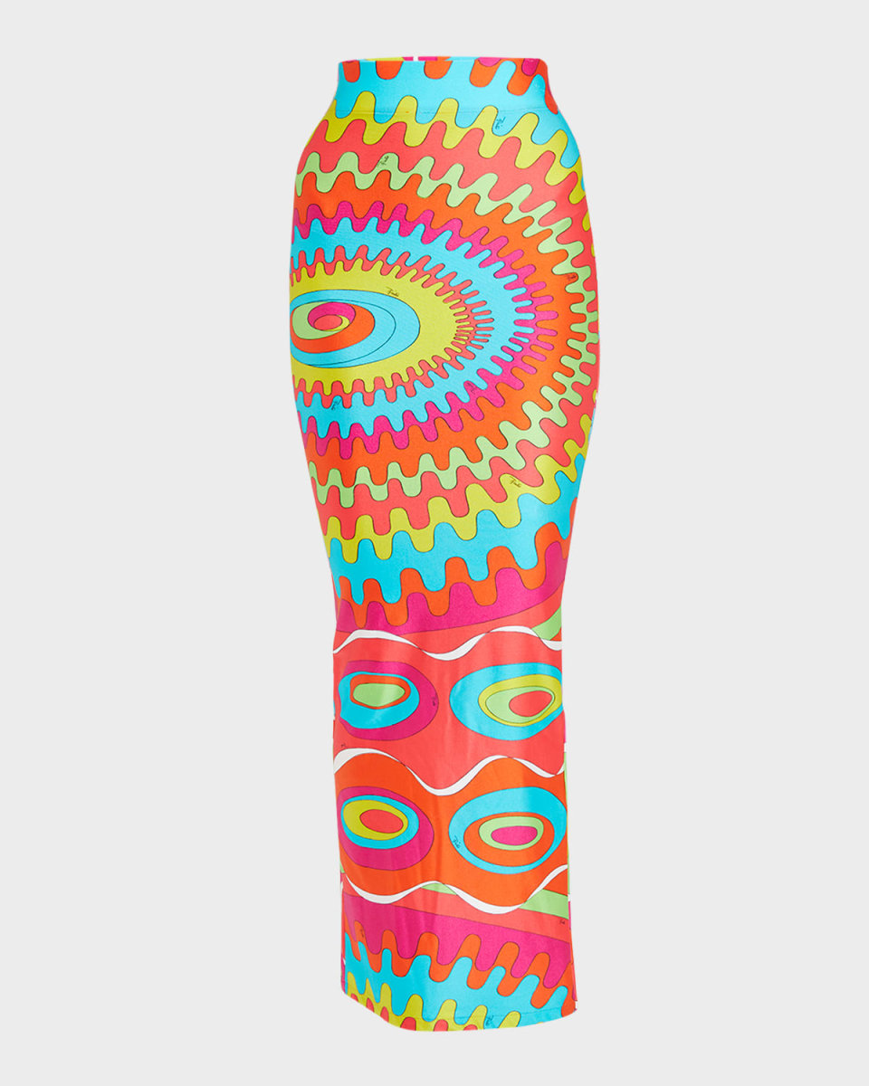 Abstract-Print Zip-Hem Maxi Skirt