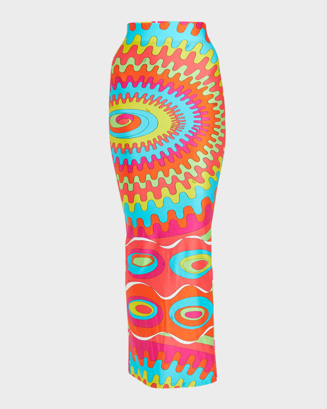 Abstract-Print Zip-Hem Maxi Skirt